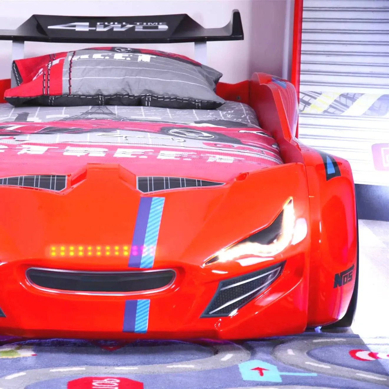 MNV1 FULLTIME Race Car Bed with LED Lights & Sound FX