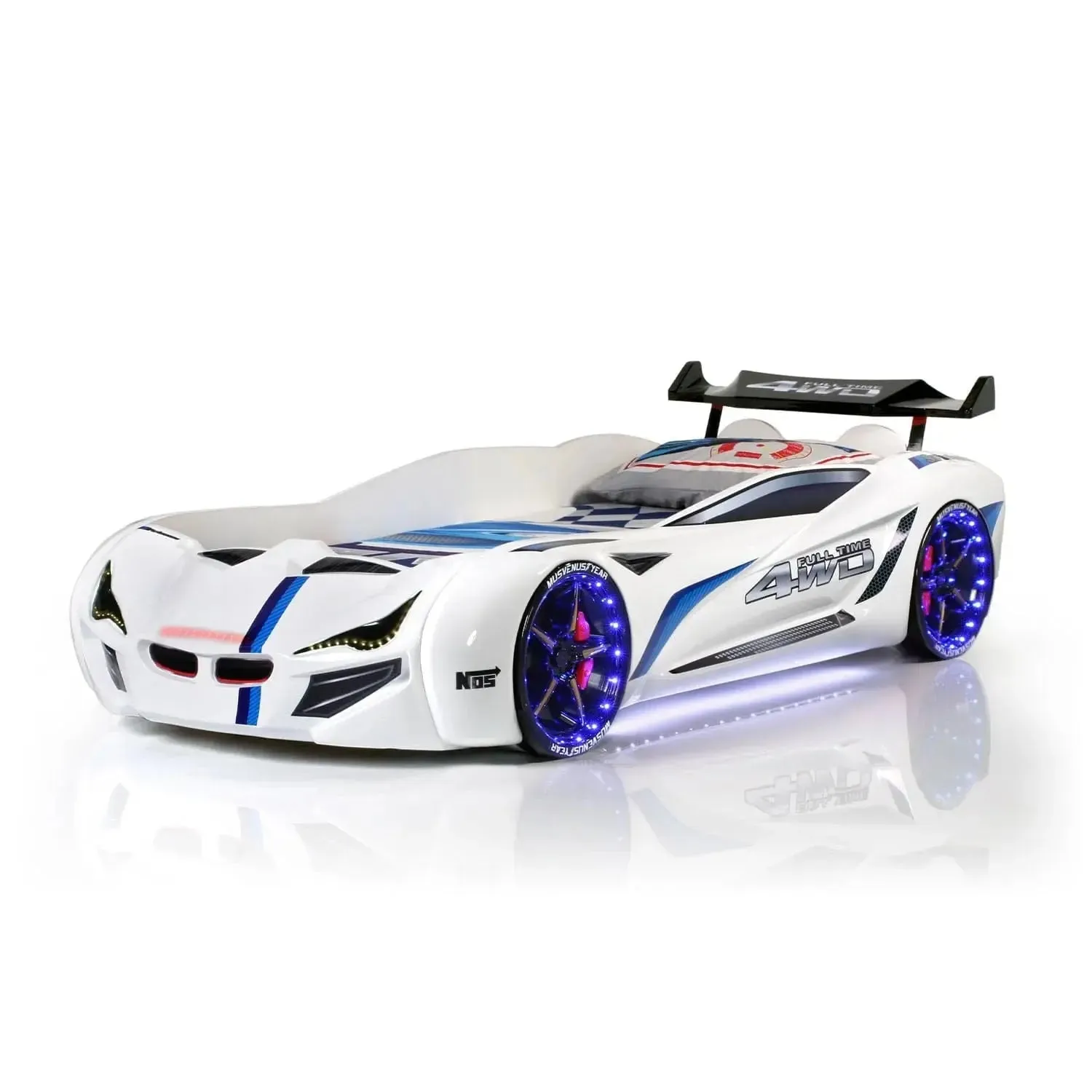 MNV1 FULLTIME Race Car Bed with LED Lights & Sound FX