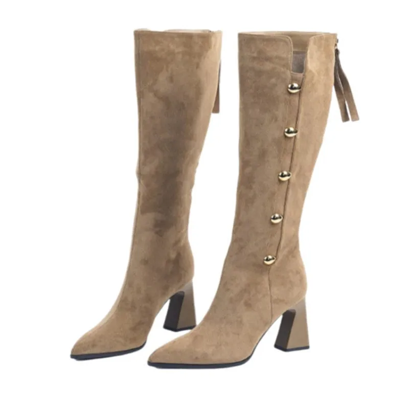 Pointed Toe Chunky Heel Warm Long Boots