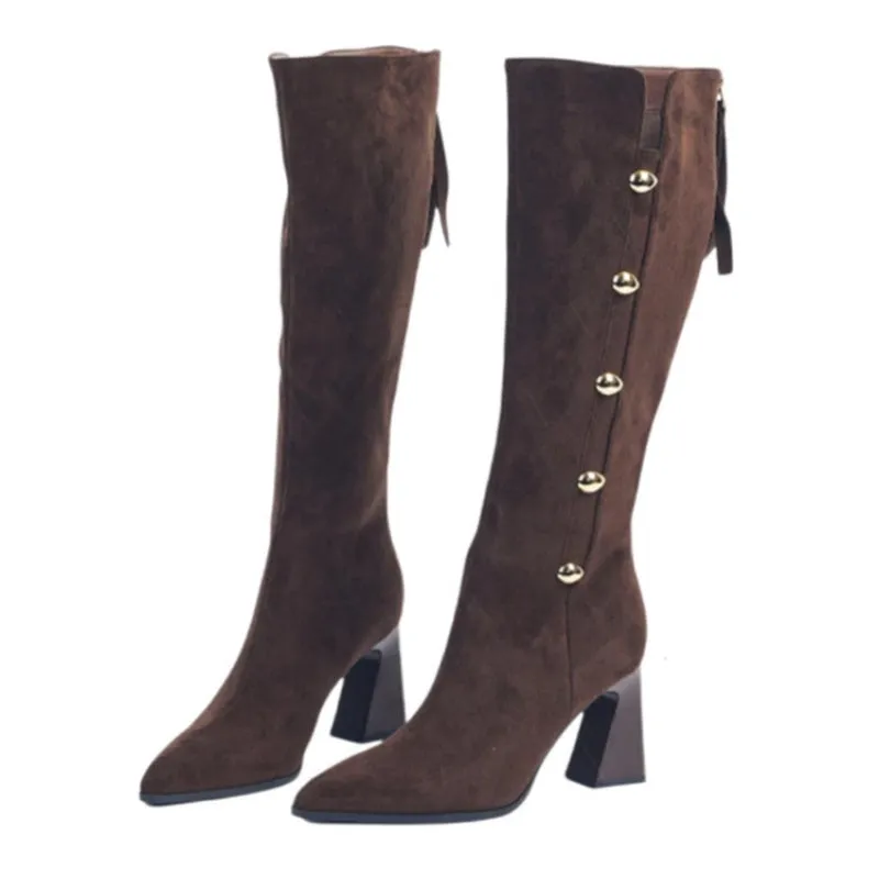 Pointed Toe Chunky Heel Warm Long Boots
