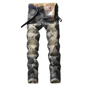 Retro Personality Straight Pants Mid Waist Men's Ripped Jeans