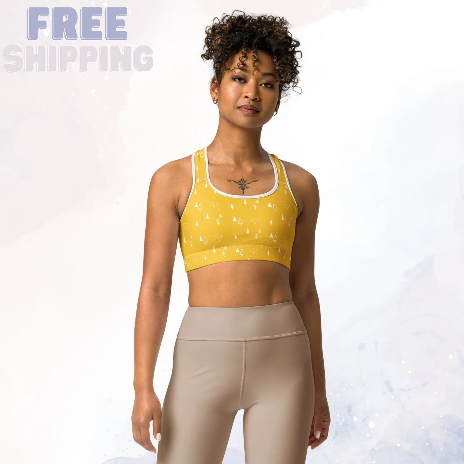 Scandinavian Forest Yellow Sports Bra