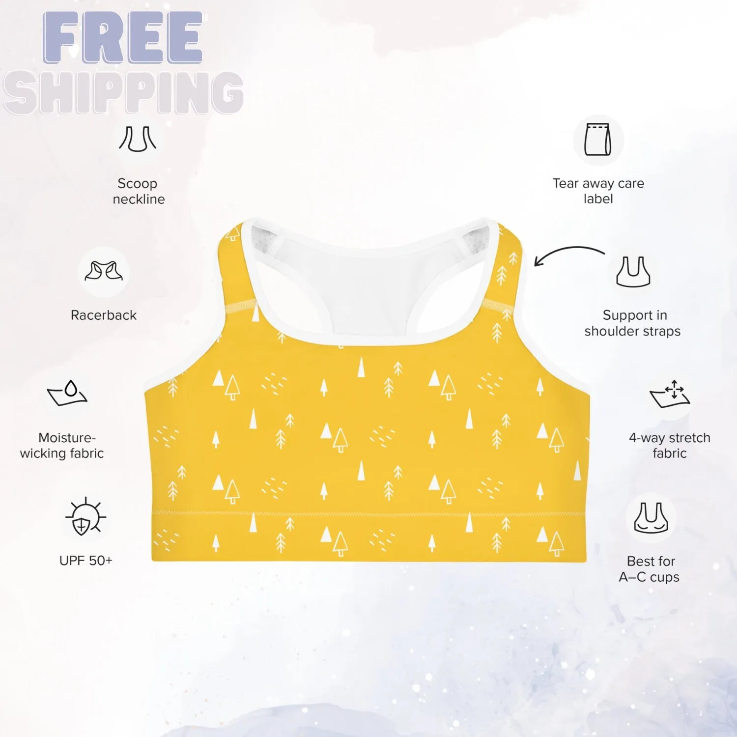 Scandinavian Forest Yellow Sports Bra