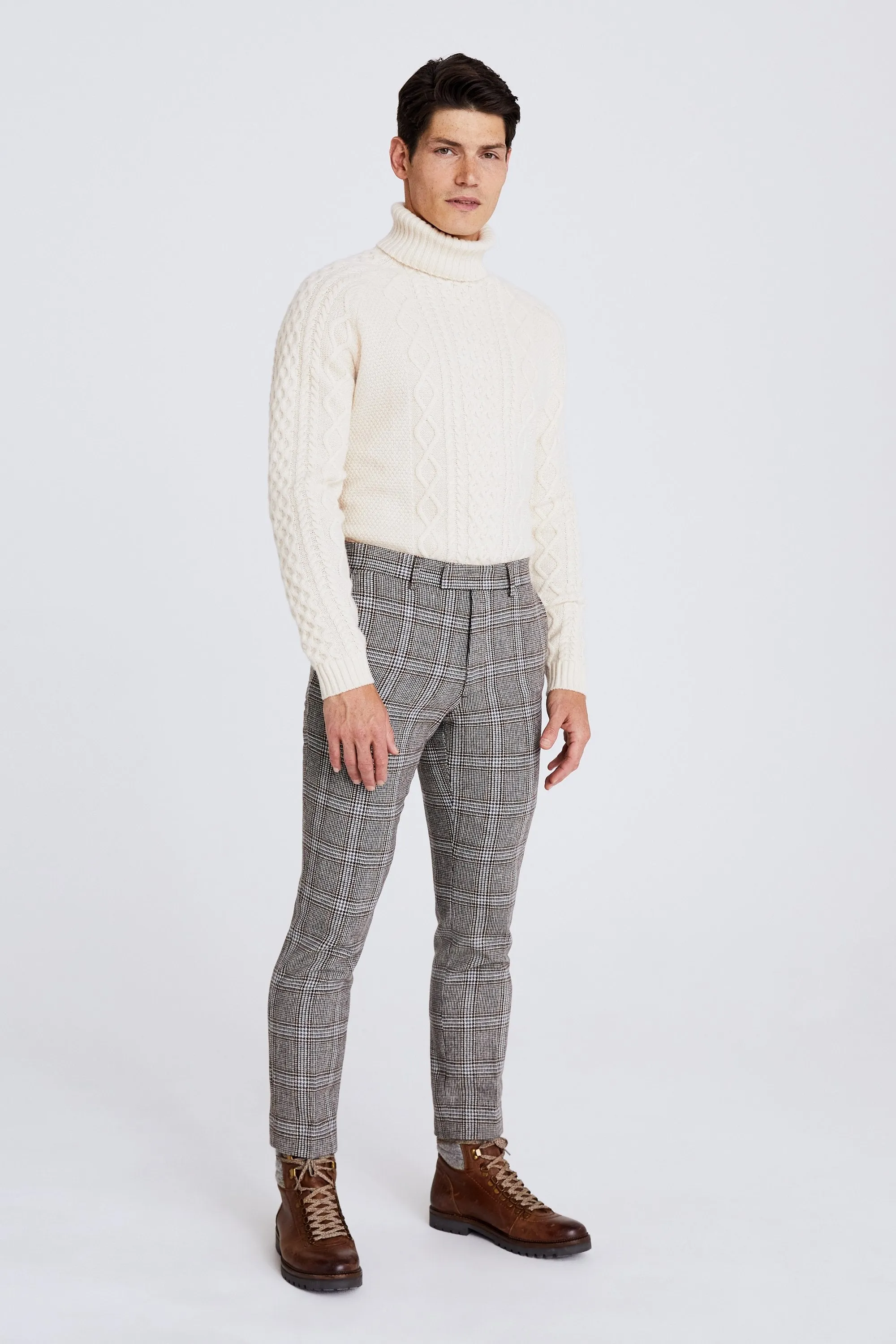 Slim Fit Tobacco Check Tweed Trouser