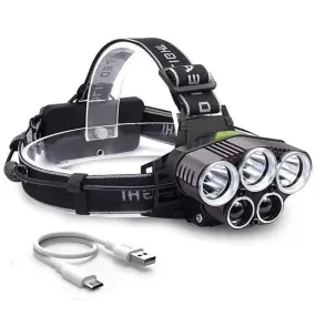 SMAXLuminate™ Mega-Bright 5 LED Headlamp: Rechargeable Waterproof Head Light Torch 250000LM