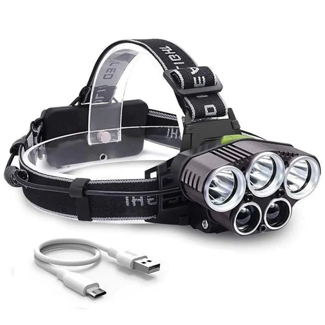 SMAXLuminate™ Mega-Bright 5 LED Headlamp: Rechargeable Waterproof Head Light Torch 250000LM