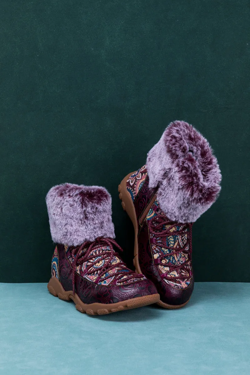 SOFFIA | ANKLE FUR  LACE UP LEATHER COMBAT BOOT
