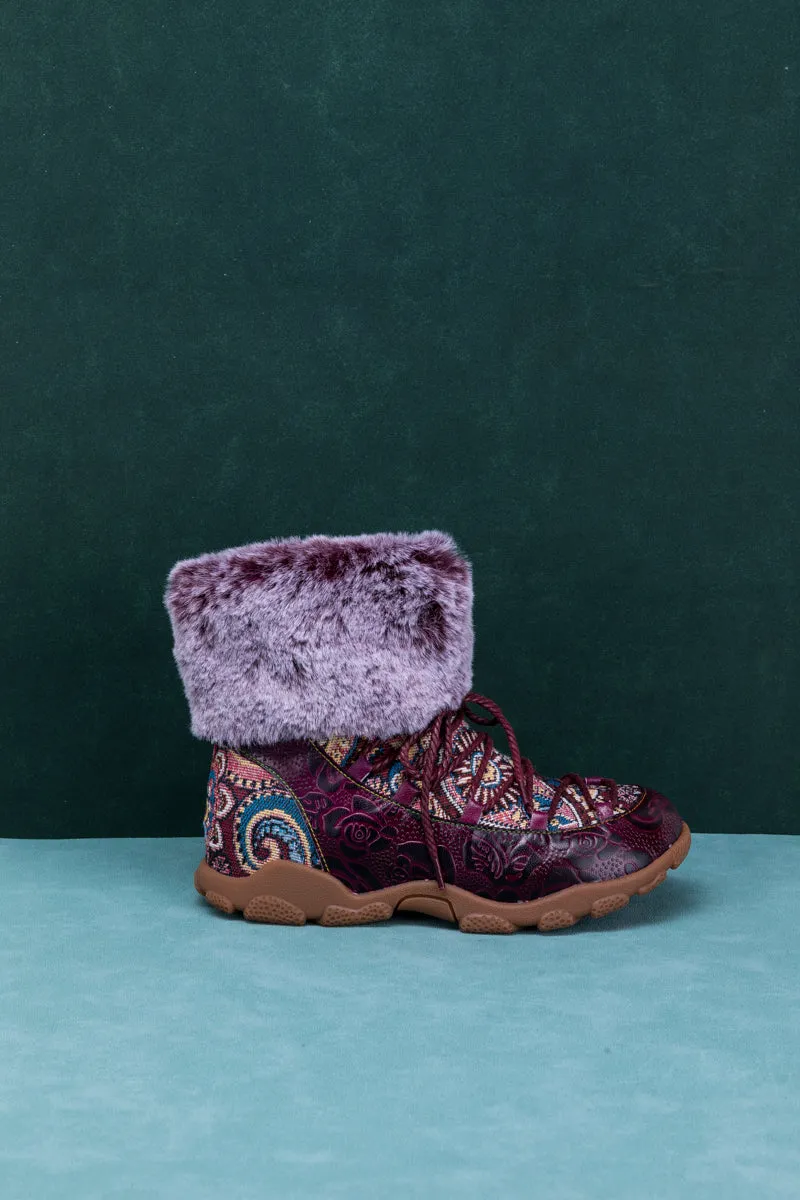 SOFFIA | ANKLE FUR  LACE UP LEATHER COMBAT BOOT