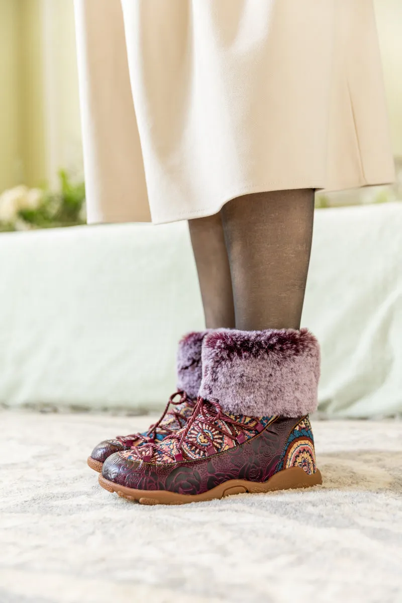 SOFFIA | ANKLE FUR  LACE UP LEATHER COMBAT BOOT
