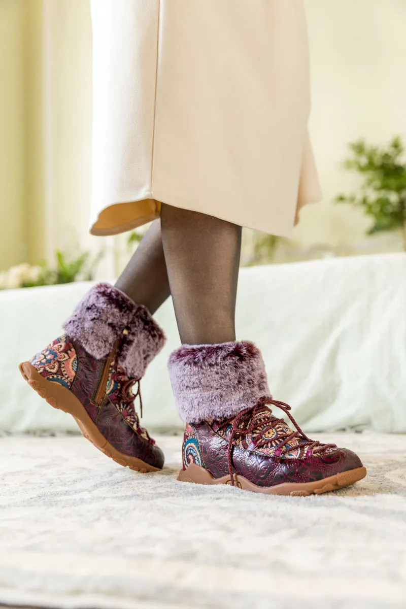 SOFFIA | ANKLE FUR  LACE UP LEATHER COMBAT BOOT