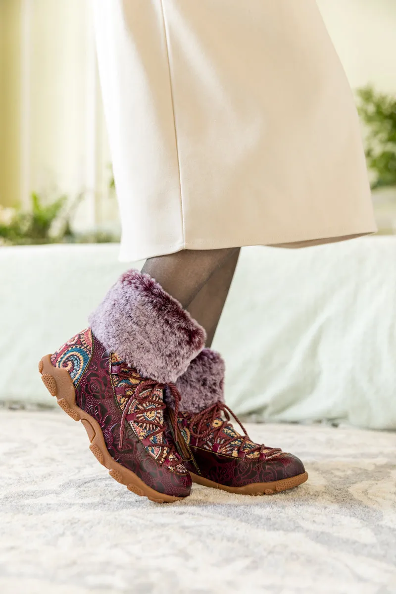 SOFFIA | ANKLE FUR  LACE UP LEATHER COMBAT BOOT