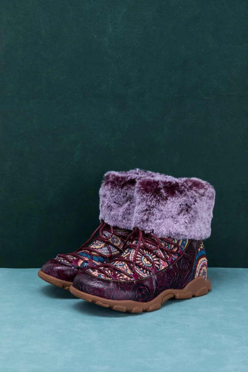 SOFFIA | ANKLE FUR  LACE UP LEATHER COMBAT BOOT