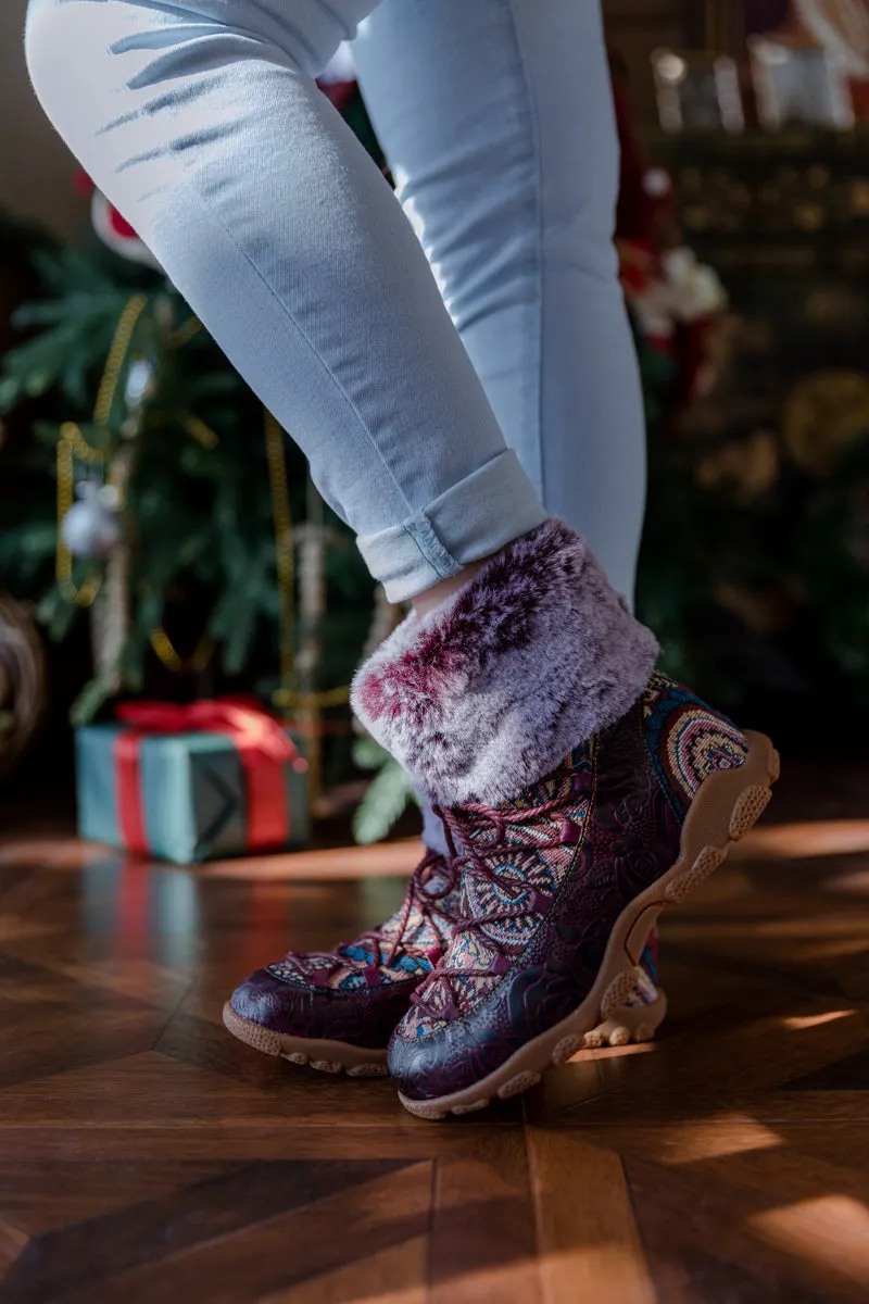 SOFFIA | ANKLE FUR  LACE UP LEATHER COMBAT BOOT