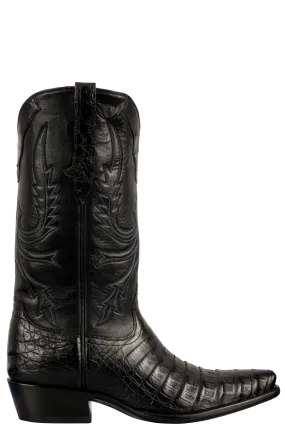 Stallion Caiman Crocodile Cowboy Boots - Solid Black