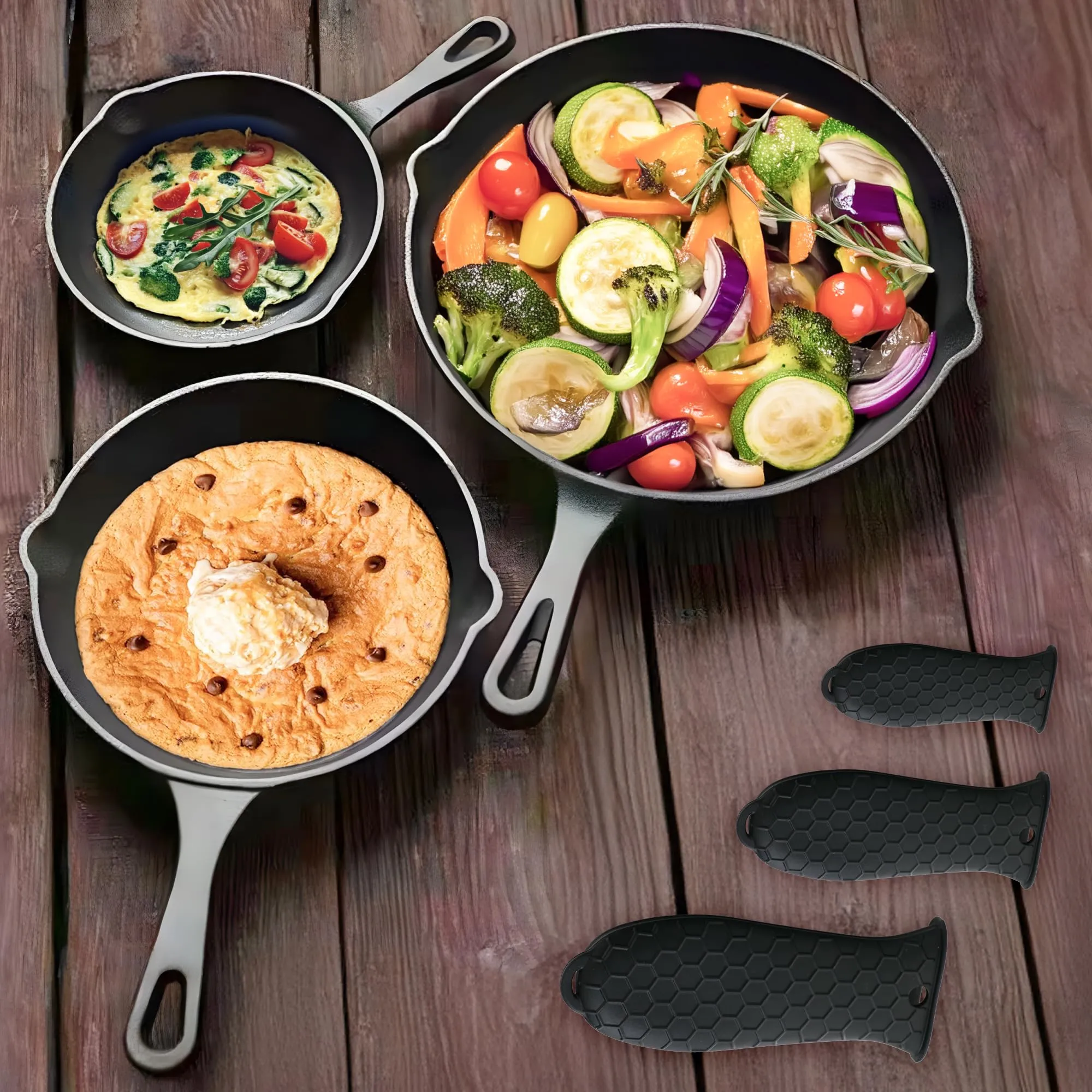 The Better Home Rustic Series Cast Iron Cookware Set (3Pcs) | Enamel Coated Cast Iron Deep Frying Pan (6"/8"/10") | Grill Pan | Cast Iron Skillet | Rust Proof Iron Egg Fish Fry Pan (Black)