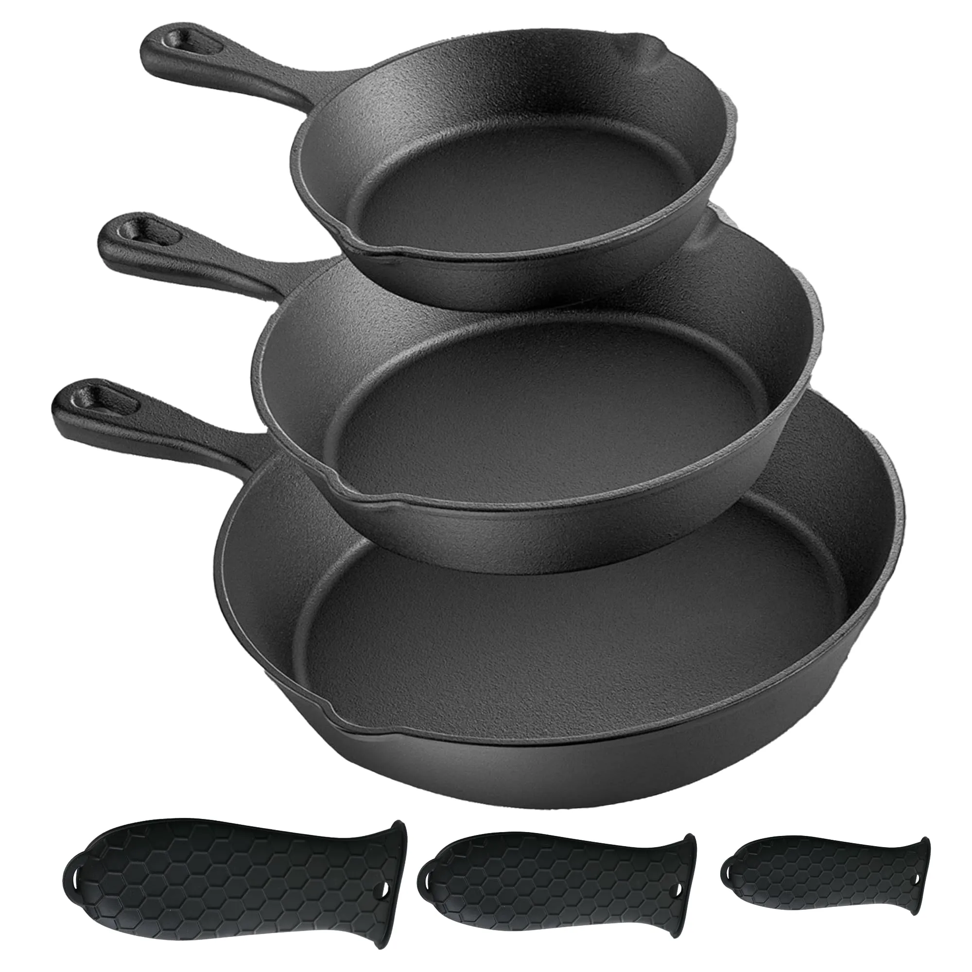The Better Home Rustic Series Cast Iron Cookware Set (3Pcs) | Enamel Coated Cast Iron Deep Frying Pan (6"/8"/10") | Grill Pan | Cast Iron Skillet | Rust Proof Iron Egg Fish Fry Pan (Black)