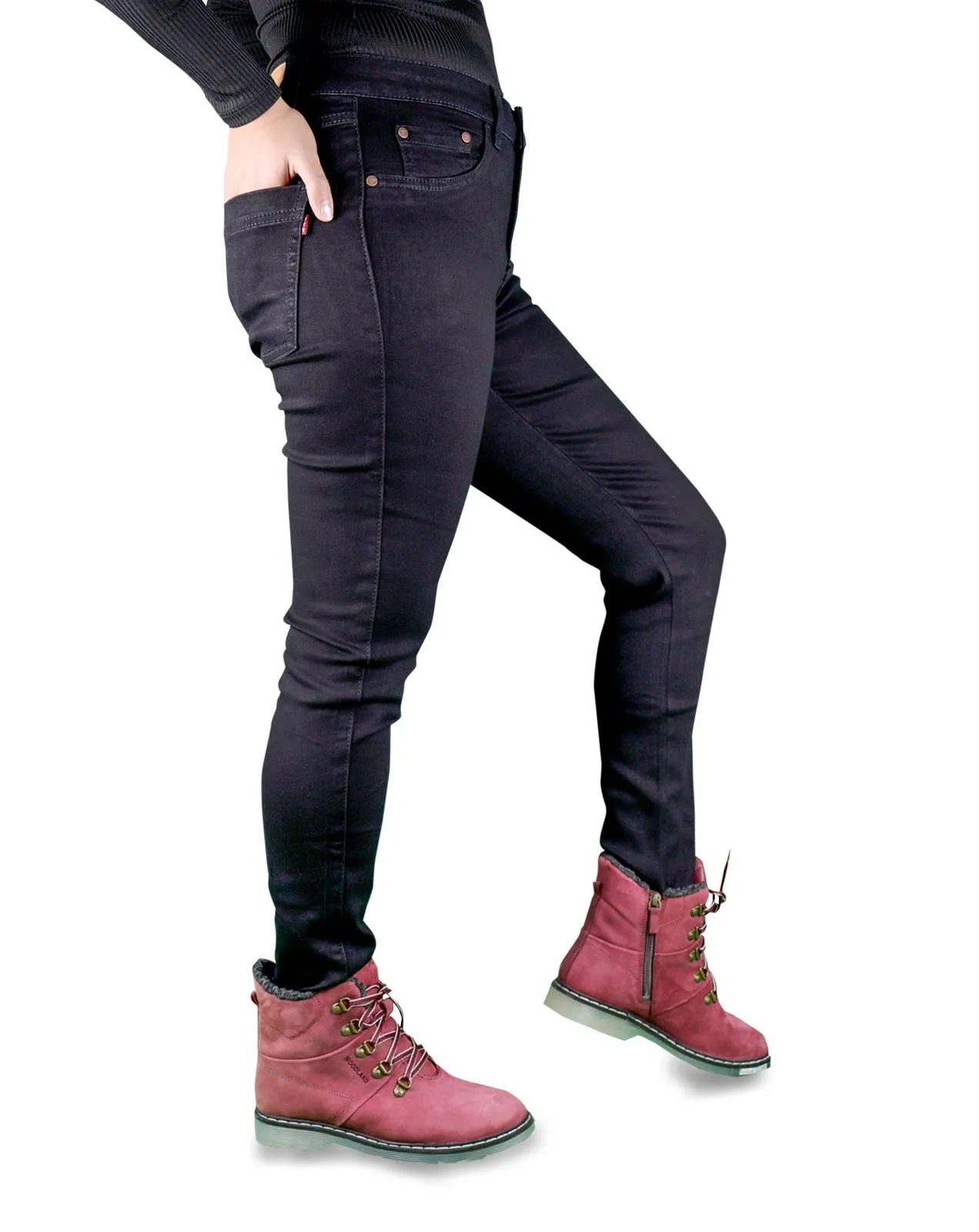 Women's All Season All Purpose Super Stretch Skinny-Fit Button Closure Denim Jeggings (Black)