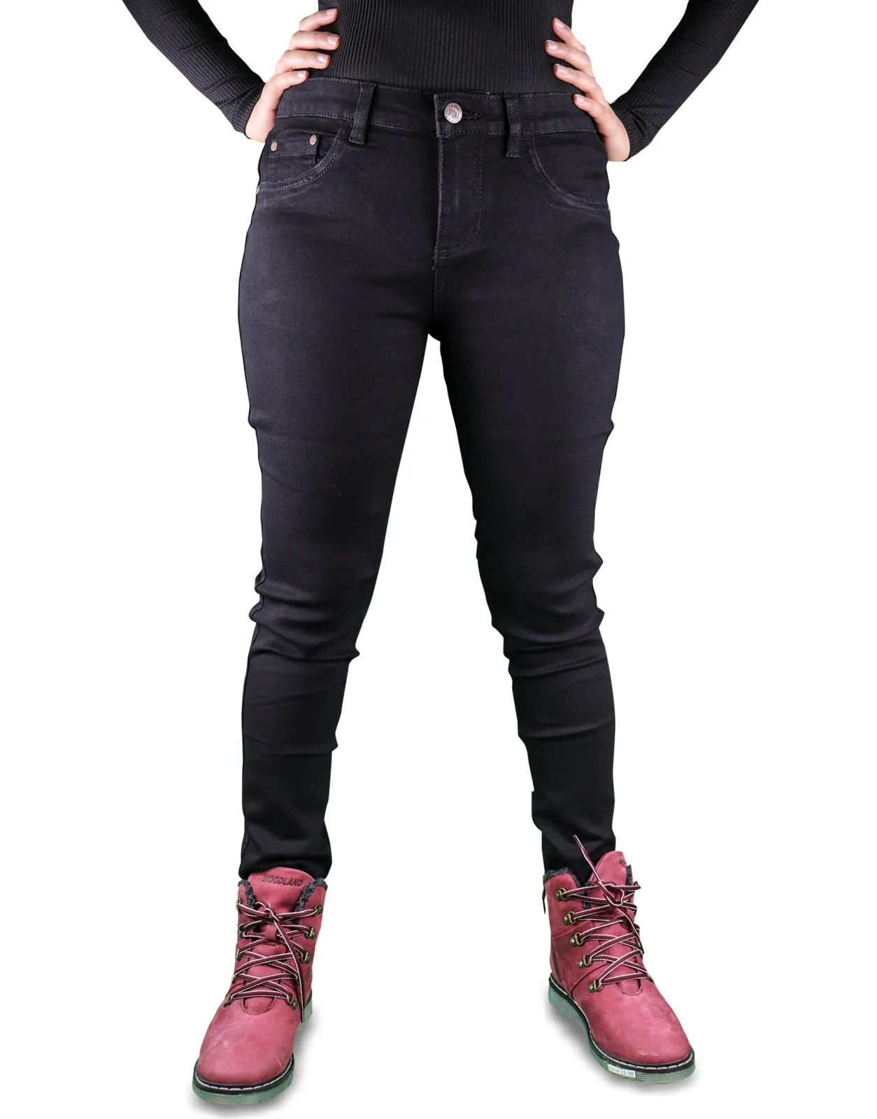 Women's All Season All Purpose Super Stretch Skinny-Fit Button Closure Denim Jeggings (Black)