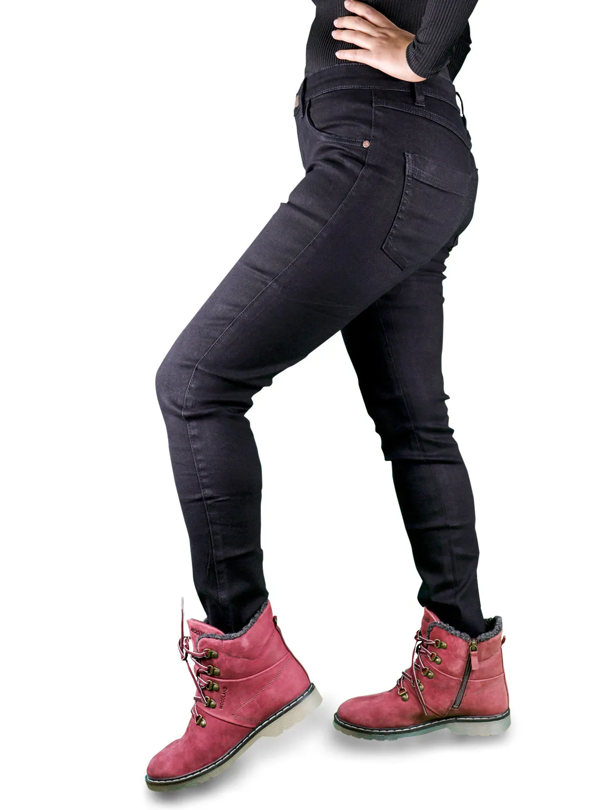 Women's All Season All Purpose Super Stretch Skinny-Fit Button Closure Denim Jeggings (Black)