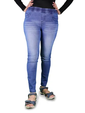 Women's Super Stretch Skinny Fit Pull-On Closure Denim Jeggings (Medium Blue)