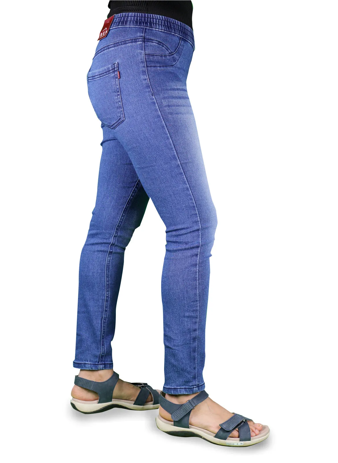 Women's Super Stretch Skinny Fit Pull-On Closure Denim Jeggings (Medium Blue)