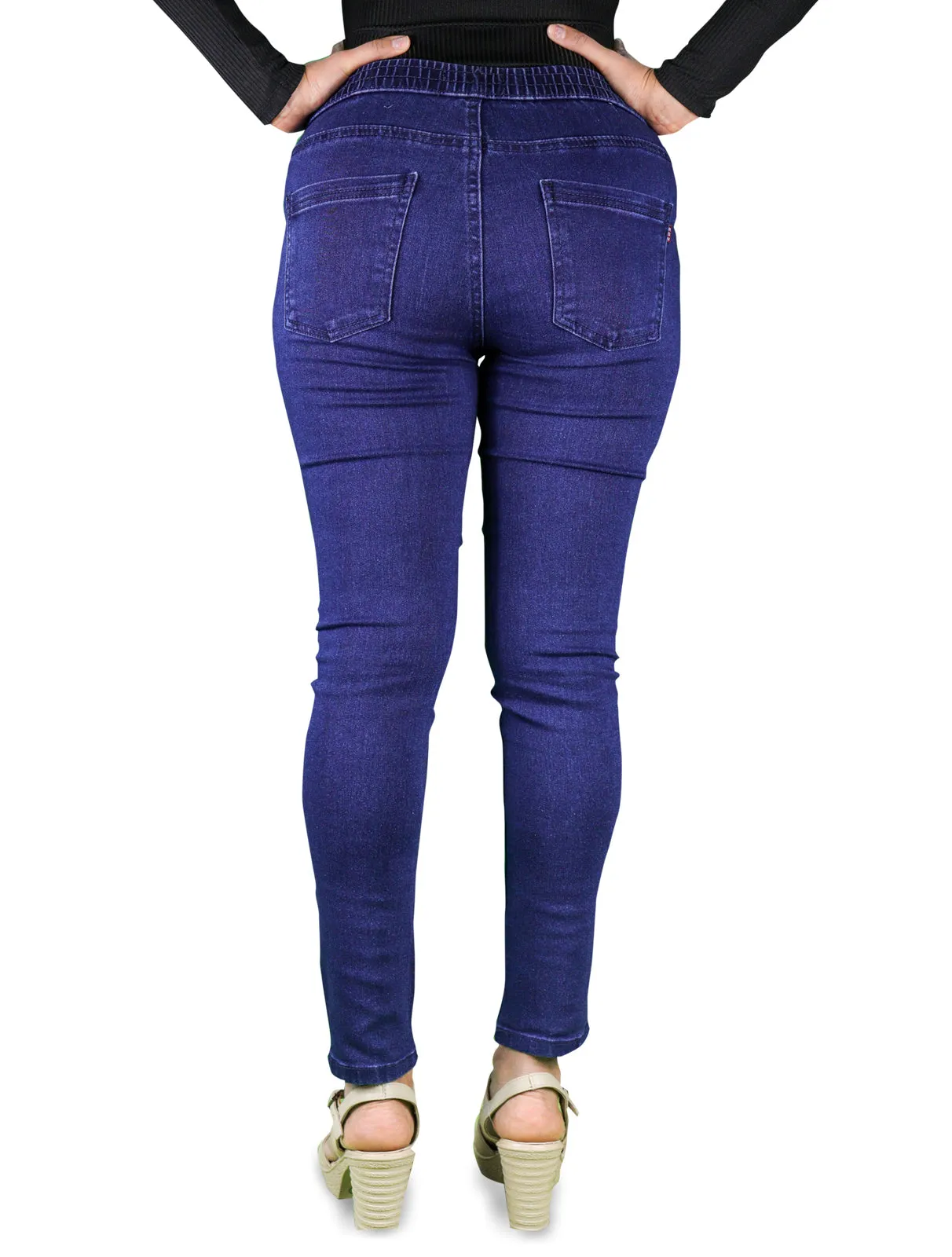 Women's Super Stretchy Skinny Fit Pull-On Closure Denim Jeggings (Dark Navy)