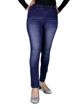 Women's Super Stretchy Skinny Fit Pull-On Closure Denim Jeggings (Dark Navy)