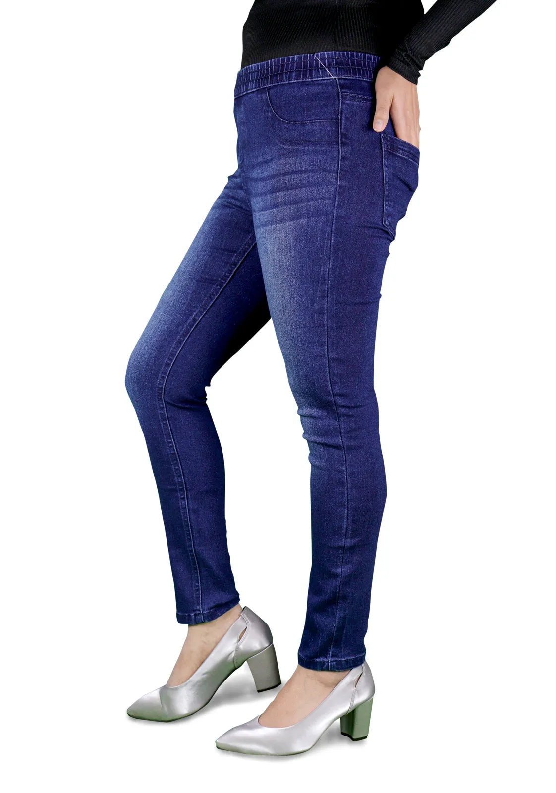 Women's Super Stretchy Skinny Fit Pull-On Closure Denim Jeggings (Dark Navy)