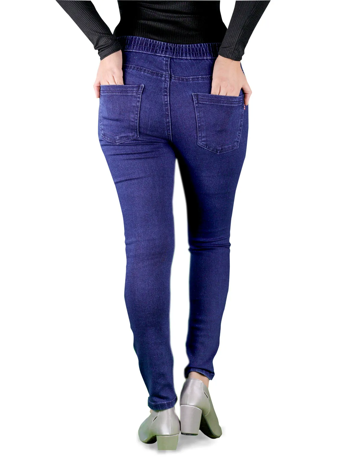 Women's Super Stretchy Skinny Fit Pull-On Closure Denim Jeggings (Dark Navy)