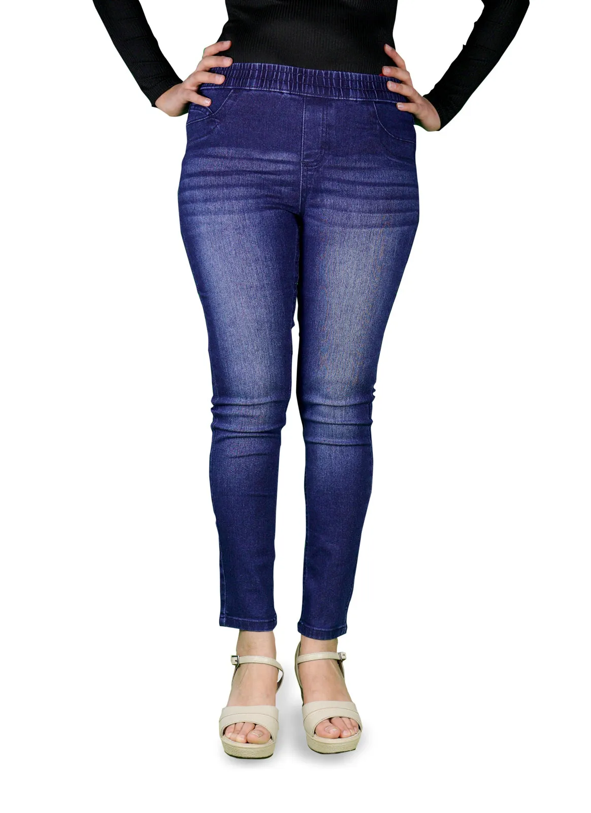 Women's Super Stretchy Skinny Fit Pull-On Closure Denim Jeggings (Dark Navy)
